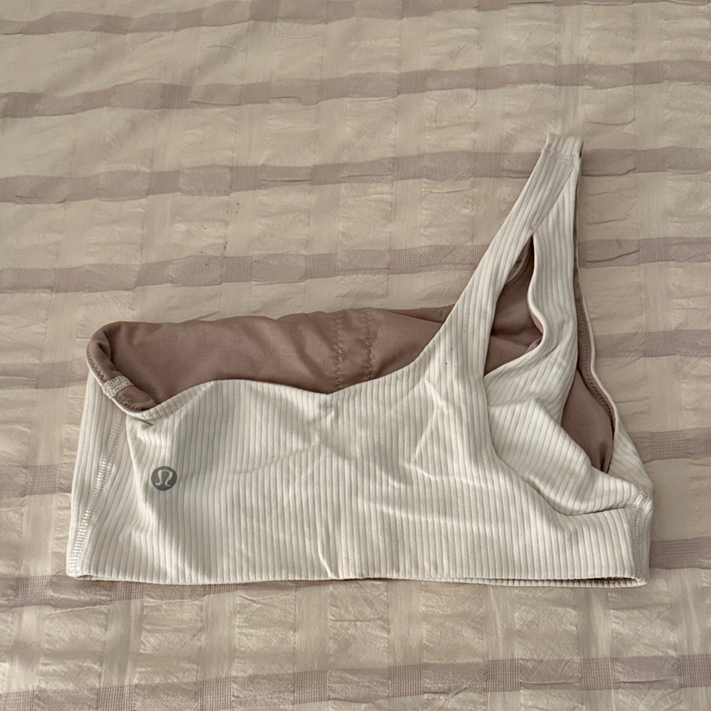White Ribbed One-Shoulder Top - Picture 2 of 4